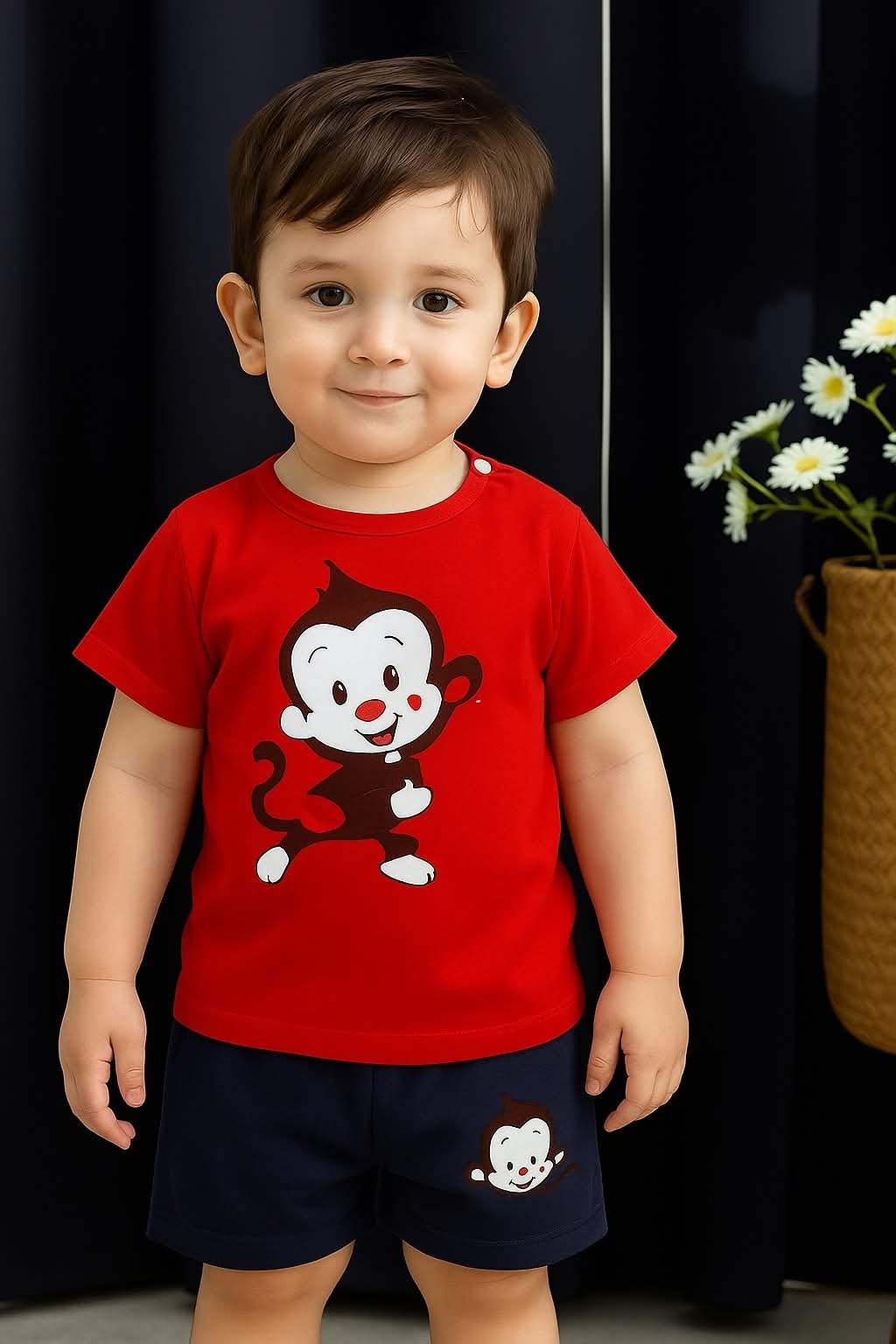 Kids Monkey Printed T-Shirt & Shorts Set