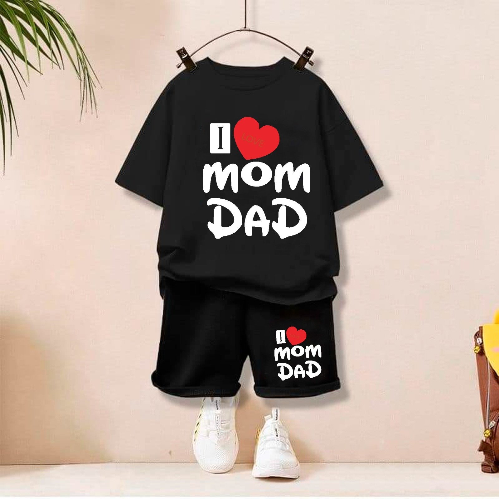 I Love Mom Dad Black Summer Set for Kids (3-Piece Combo)